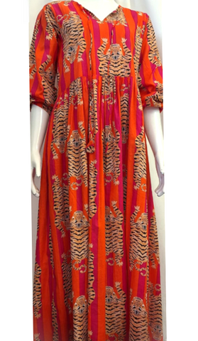 Tiger Print Dress - Orange and Hot Pink