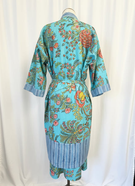 Exotic Flower Cotton Robe - Aqua