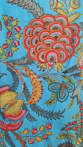 Exotic Flower Cotton Dress Aqua