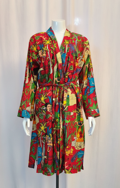 Frida Kahlo robe red With white wall background 
