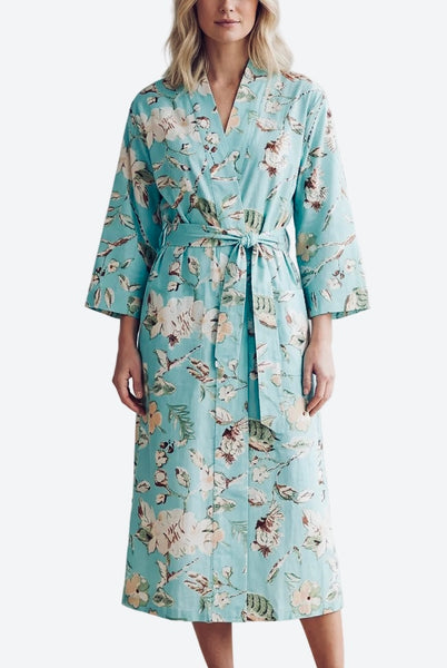 Cotton Robe - Soft Aqua Bird