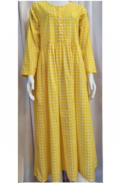Cotton Check Dress - Yellow
