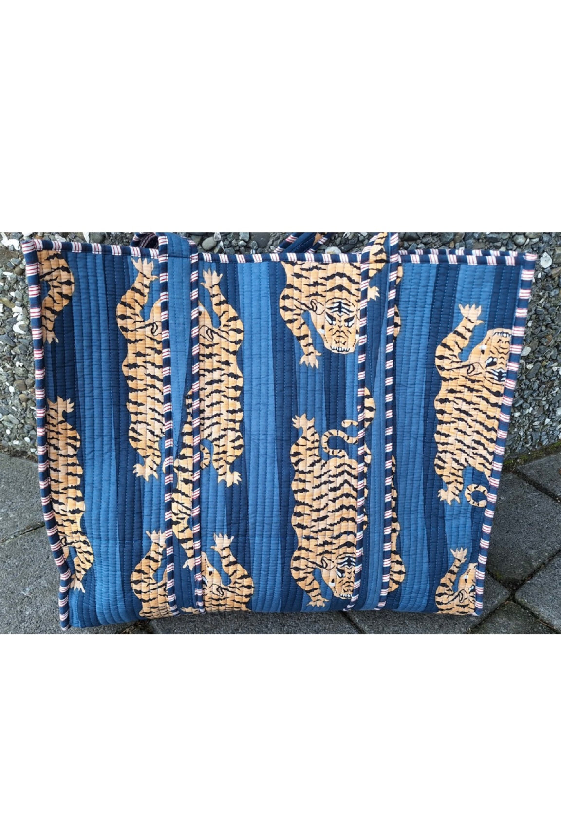 Cotton Quilted Tote Bag -  Navy and Denim