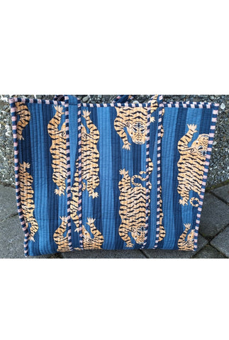 Cotton Quilted Tote Bag -  Navy and Denim