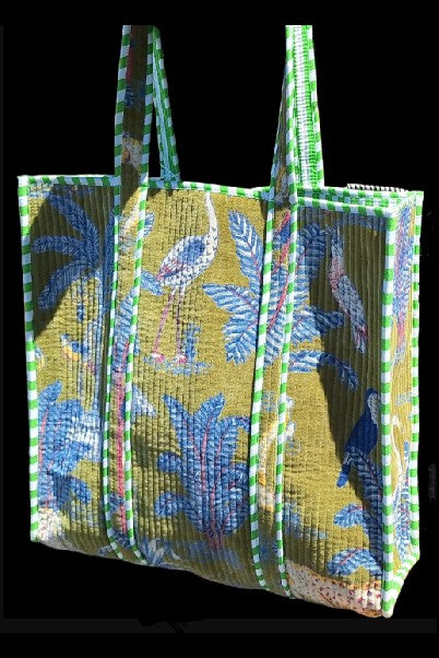 Cotton Velvet Tote Bag Green Jungle