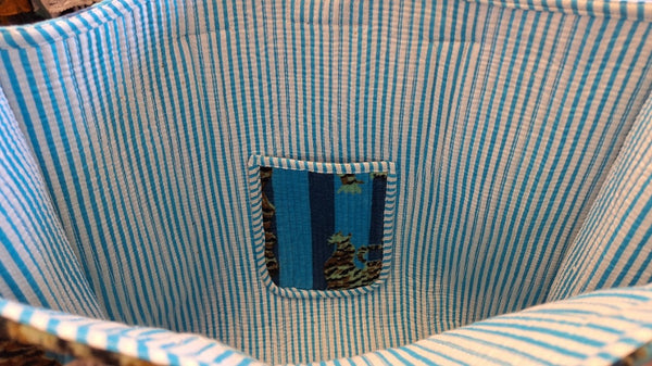 Cotton Velvet Tote Bag - Turquoise Tigers