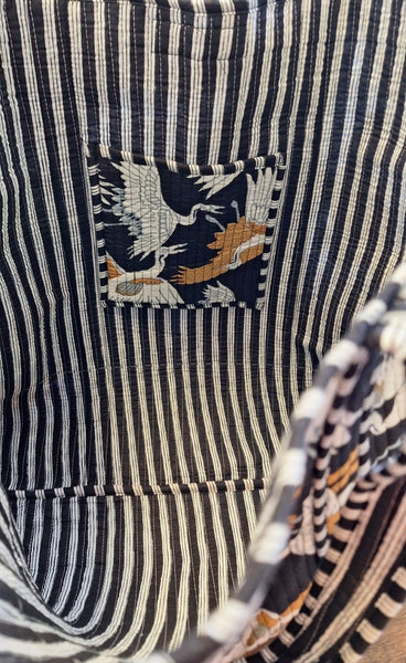 Cotton Kantha Tote Bag - Black and White Cranes