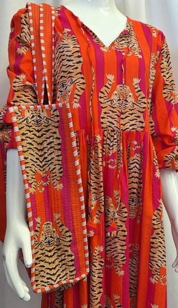 Tiger Print Tote Bag - Orange and Hot Pink
