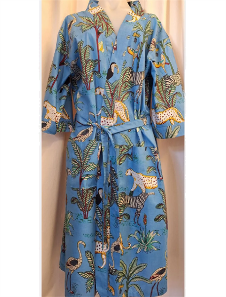 Cotton Robe - Jungle Print in Blue