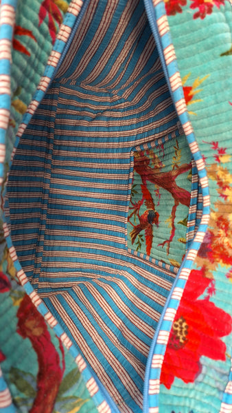 Cotton Velvet Tote Bag - Turquoise