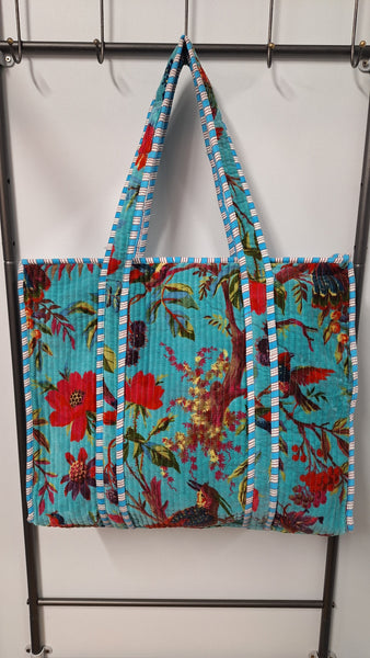 Cotton Velvet Tote Bag - Turquoise