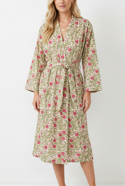 Cotton Robe - Pink Flowers