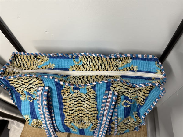 Tiger Print Bag Aqua and Navy Blue