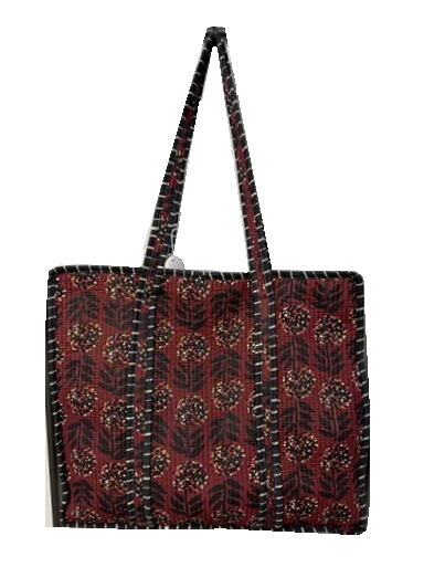 Wine Coloured Tote Bag with Spotty Flowers