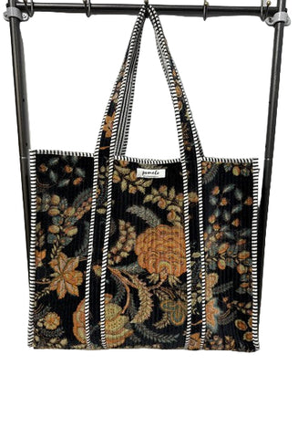 Cotton Velvet Tote Bag Black Trees