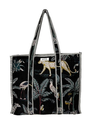 Cotton Velvet Tote Bag Black Jungle