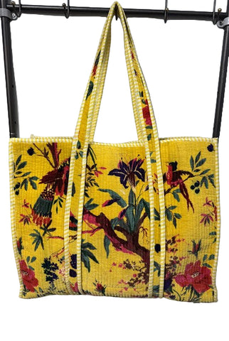 Cotton Velvet Tote Bag - Bird of Paradise Yellow