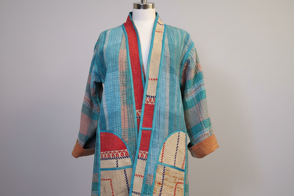 Reversible Cotton Vintage Kantha Stitched Coat - C