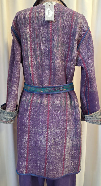 Reversible Vintage Kantha Coat Lavender - I
