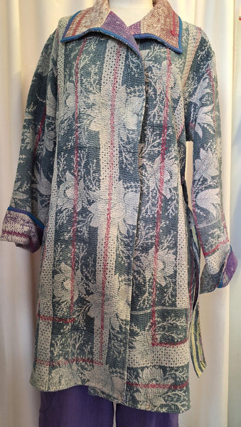 Reversible Vintage Kantha Coat Lavender - I