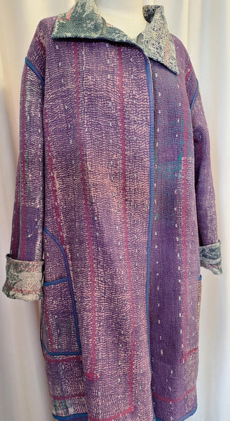 Reversible Vintage Kantha Coat Lavender - I