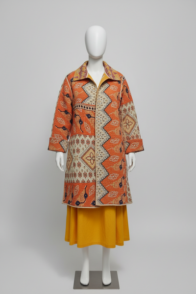 Unique Reversible Coat made from Vintage Cotton – Orange/Yellow - A