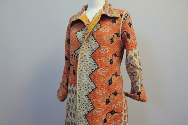 Unique Reversible Coat made from Vintage Cotton – Orange/Yellow - A