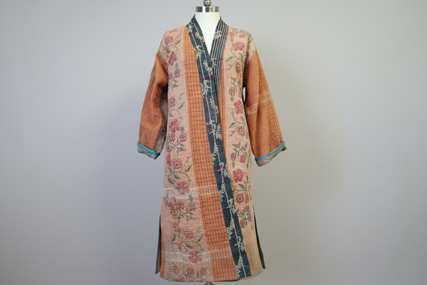 Reversible Cotton Vintage Kantha Stitched Coat - C
