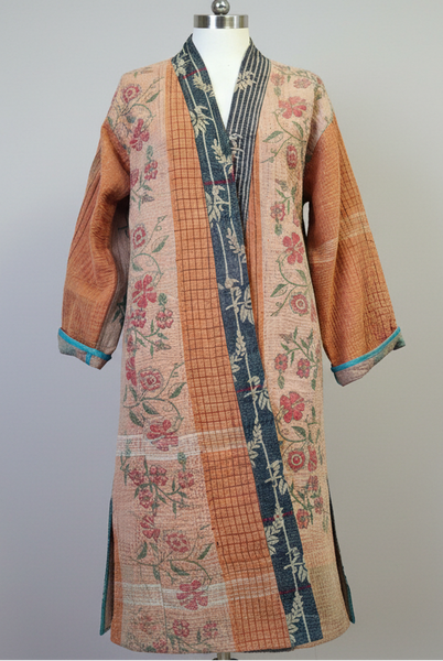 Reversible Cotton Vintage Kantha Stitched Coat - C