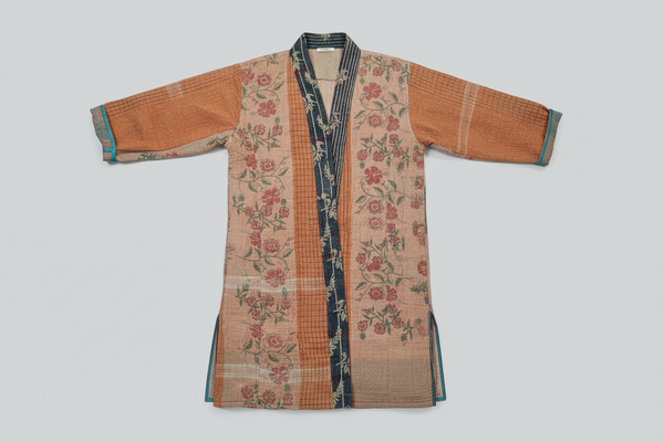 Reversible Cotton Vintage Kantha Stitched Coat - C