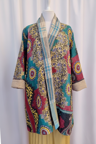 Unique Reversible Coat, Vintage Cotton - Multi/Aubergene Plaid - G