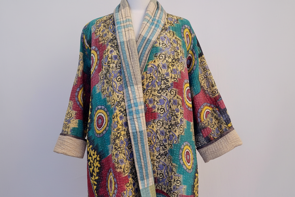 Unique Reversible Coat, Vintage Cotton - Multi/Aubergene Plaid - G