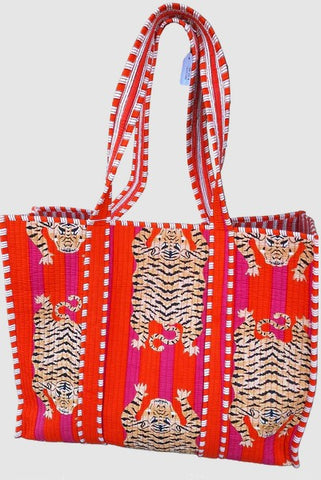 Tiger Print Tote Bag - Orange and Hot Pink