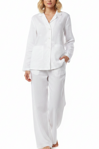 White Cotton  Pyjamas with Dragonfly Hand Embroidery