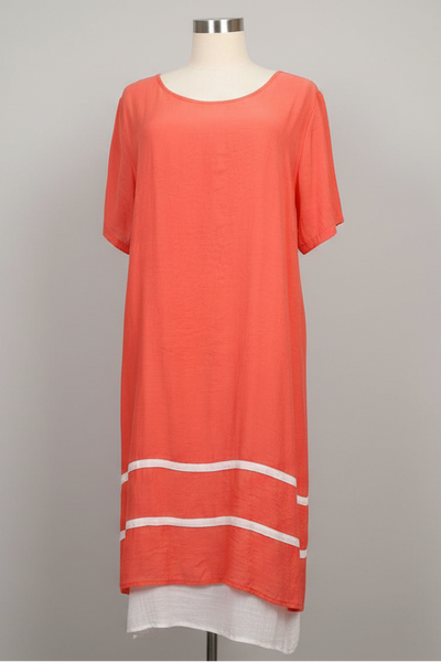 Stripe Dress Coral - Lullaby New Zealand