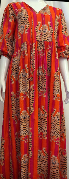 Tiger Print Dress - Orange and Hot Pink