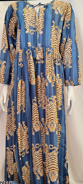 Tiger Print Dress - Navy and Light Denim