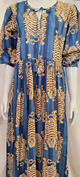 Tiger Print Dress - Navy and Light Denim
