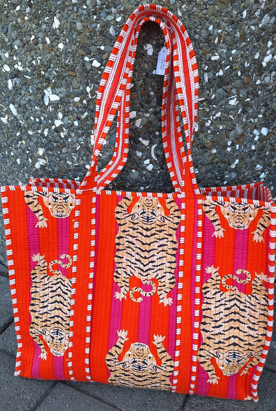 Tiger Print Tote Bag - Orange and Hot Pink