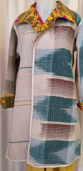 Reversible Vintage Cotton Kantha Stitched Coat - N