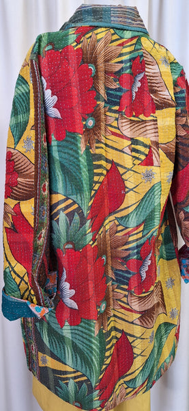 Tropical Hand Stitched Vintage Cotton Kantha Coat - O