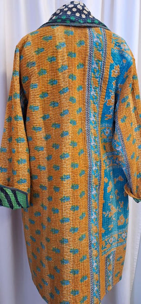 Shawl Collar Kantha Stitched Wrap Around Coat - Q