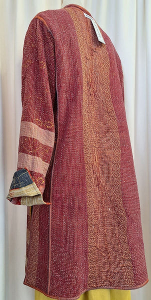 Vintage Cotton Kantha Stitched Reversible Coat - R