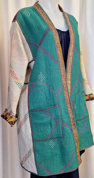 Reversible Cotton Vintage Kantha Stitched Coat – W