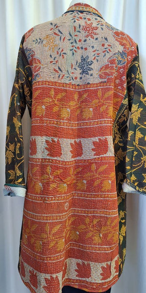 Reversible Cotton Vintage Kantha Stitched Coat – W