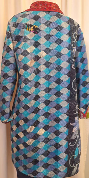 Reversible Cotton Vintage Kantha Stitched Coat - X