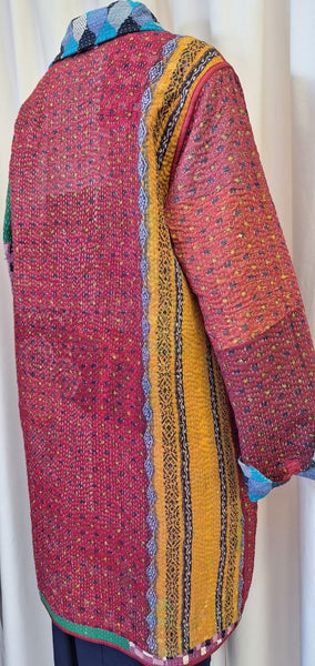 Reversible Cotton Vintage Kantha Stitched Coat - X