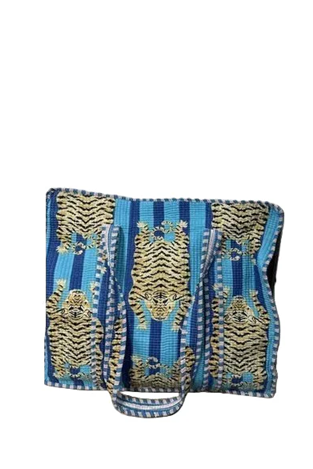 Tiger Print Bag Aqua and Navy Blue