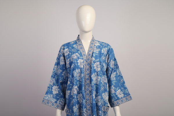 Anokhi Style Robe – White and Blue Flower