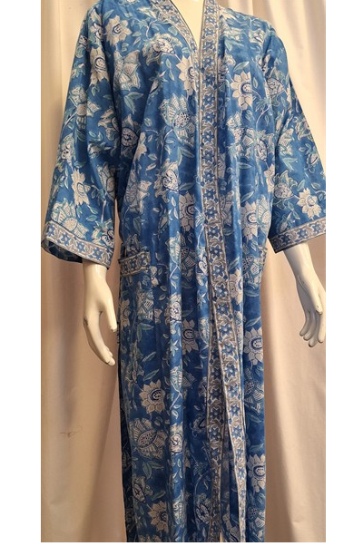 Anokhi Style Robe – White and Blue Flower